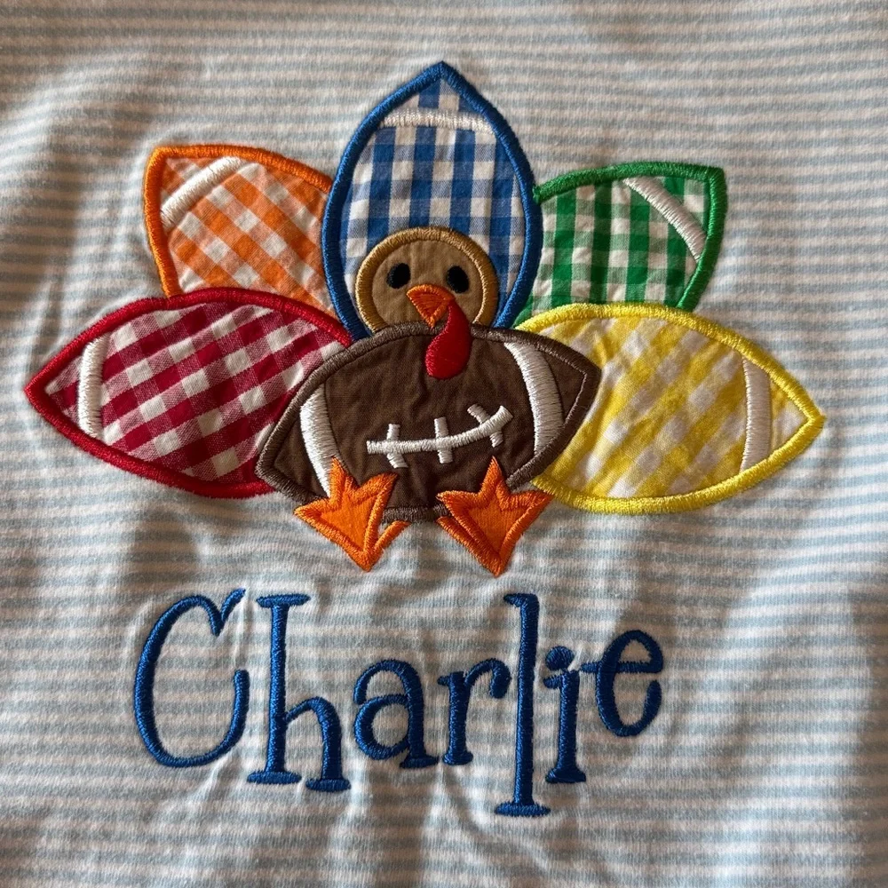 Classic Whimsy Embroidered Charlie Thanksgiving Football Turkey Pajama Set